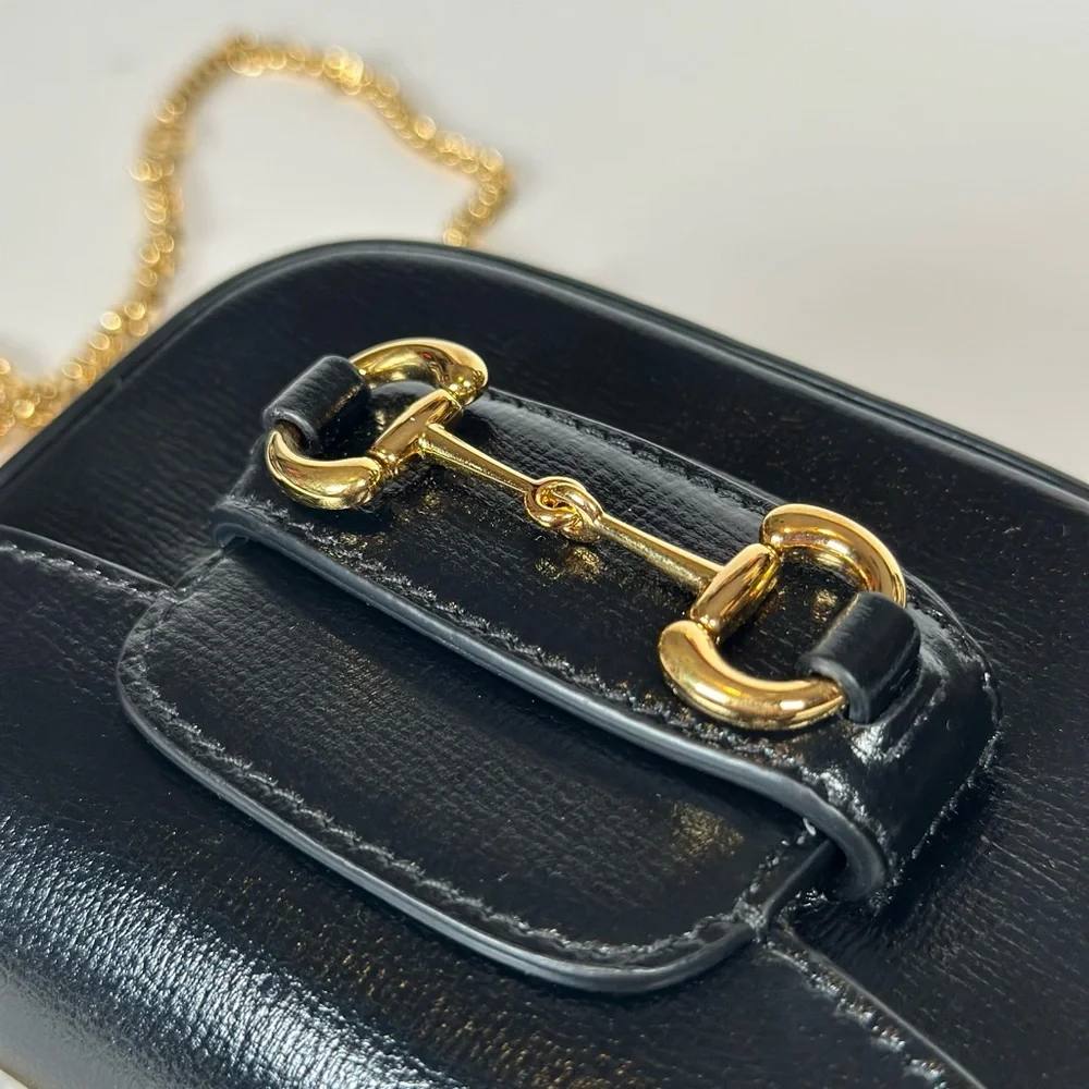 Gucci Horsebit 1955 Nano Crossbody Bag in Black with Gold Hardware